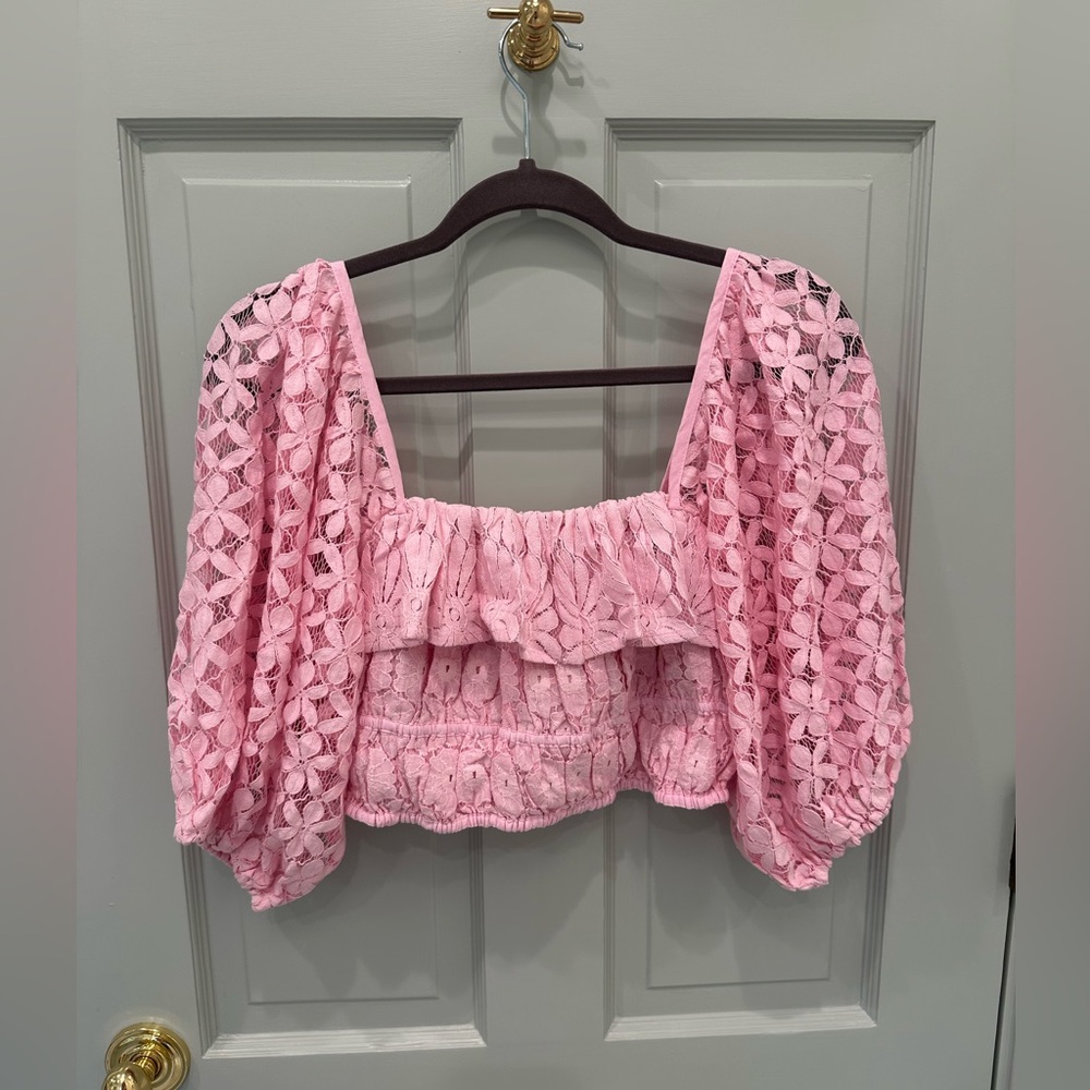 Jen's Pirate Booty Pink Puff Sleeve Cropped Blouse